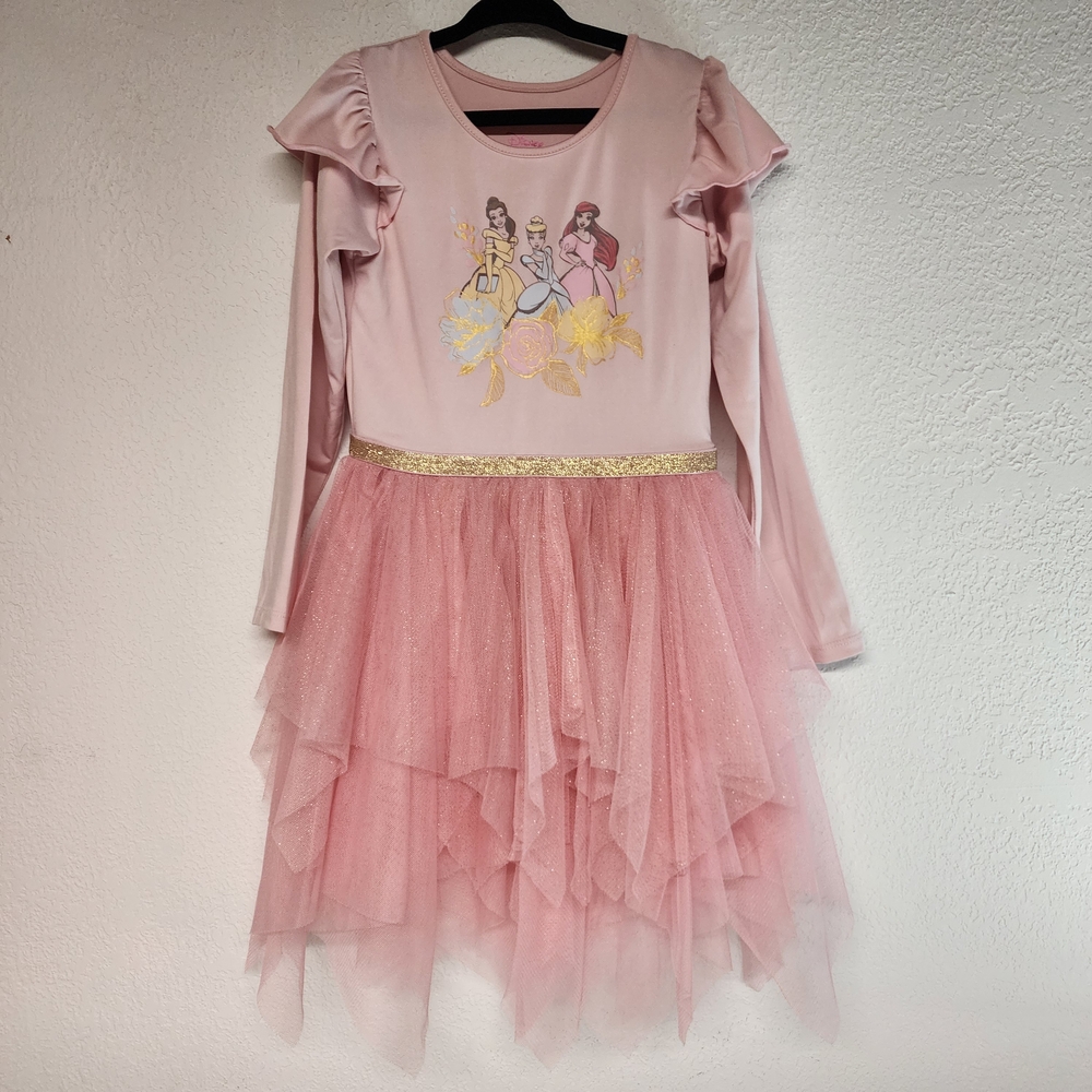 Pink Princess Long Sleeve Dress Tulle Skirt Cinderella Belle Ariel - Picture 2 of 9